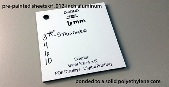 Dibond aluminum composite sheet sample.