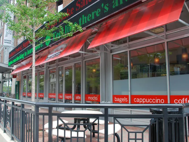 Custom printed commercial awning project for Tim Hortons.