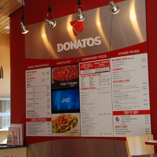 Interior restaurant menu board signage.