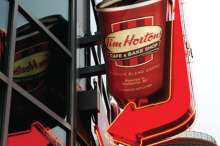 Tim Hortons directional sign.