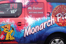 Pizza delivery vehicle wrap.
