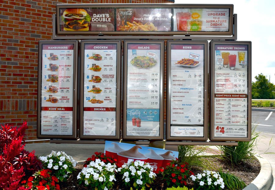 Restaurant drive-thru menu board example.