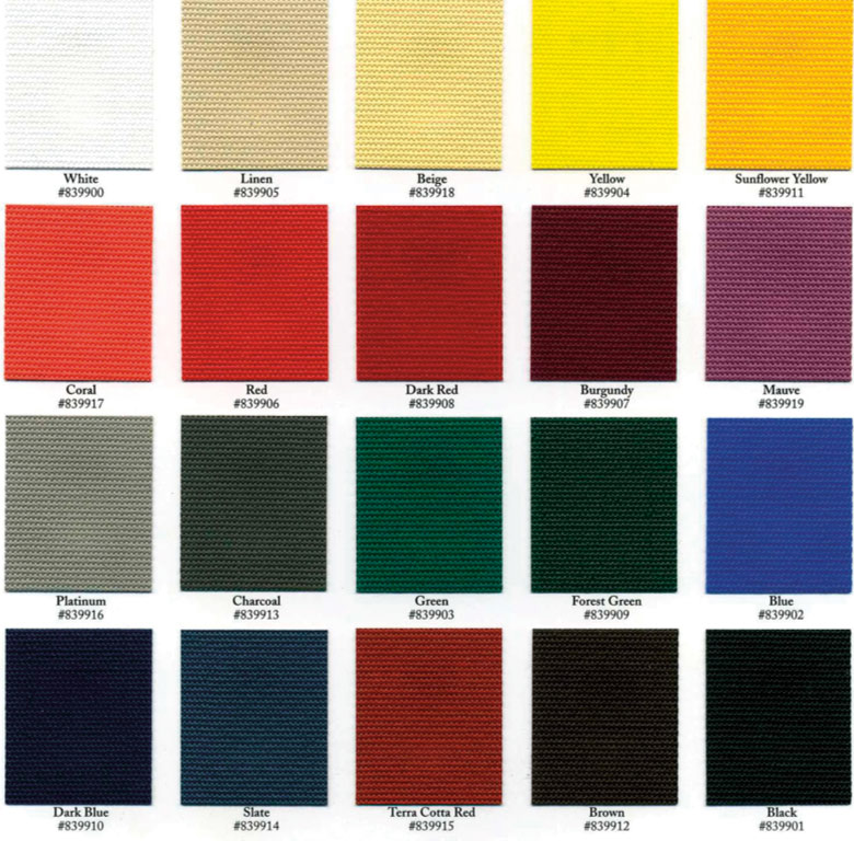 Awning material color palette for custom commercial awnings.
